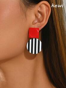 1pair Fashionable Resin Bohemia Style Big Hoop Earrings, Party Jewelry Gift For Girls - Multicolor - View 3