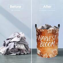 1PC Harvest Autumn Maple Leaf Acorn Print Round Laundry Basket Large Capacity Storage Hamper With Handles Bedroom Dorm Home Organization Decorative Foldable Container Fall Season Decor - Burnt Orange - View 5