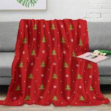 Manta de franela suave y cómoda de 1 pieza con fondo rojo navideño y árbol de Navidad moderno - Estilo manta de siesta de poliéster - Impresión digital artesanal, adecuada para sofá, cama, viaje, oficina y decoración del hogar - Multicolor - Ver 8
