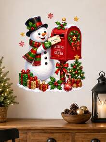 1pc Christmas Santa Snowman Letter To Santa Mailbox Wall Sticker, Cute Holiday Mailbox Scene Wall Decal With Santa Claus Snowman Christmas Tree Gift Box Design, Self-Adhesive PVC Removable Waterproof Wall Decor Sticker For Christmas Home Decoration - Christmas Wall Decals - View 5