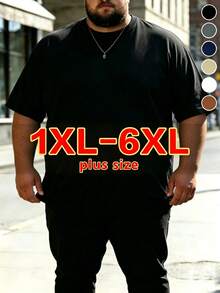 Plus Size Men's Fashion Crew Neck T-Shirt, Cool Touch Short Sleeve, Casual Loose Fit, Street Style Summer Sports, Slimming Effect Black - Black - View 1