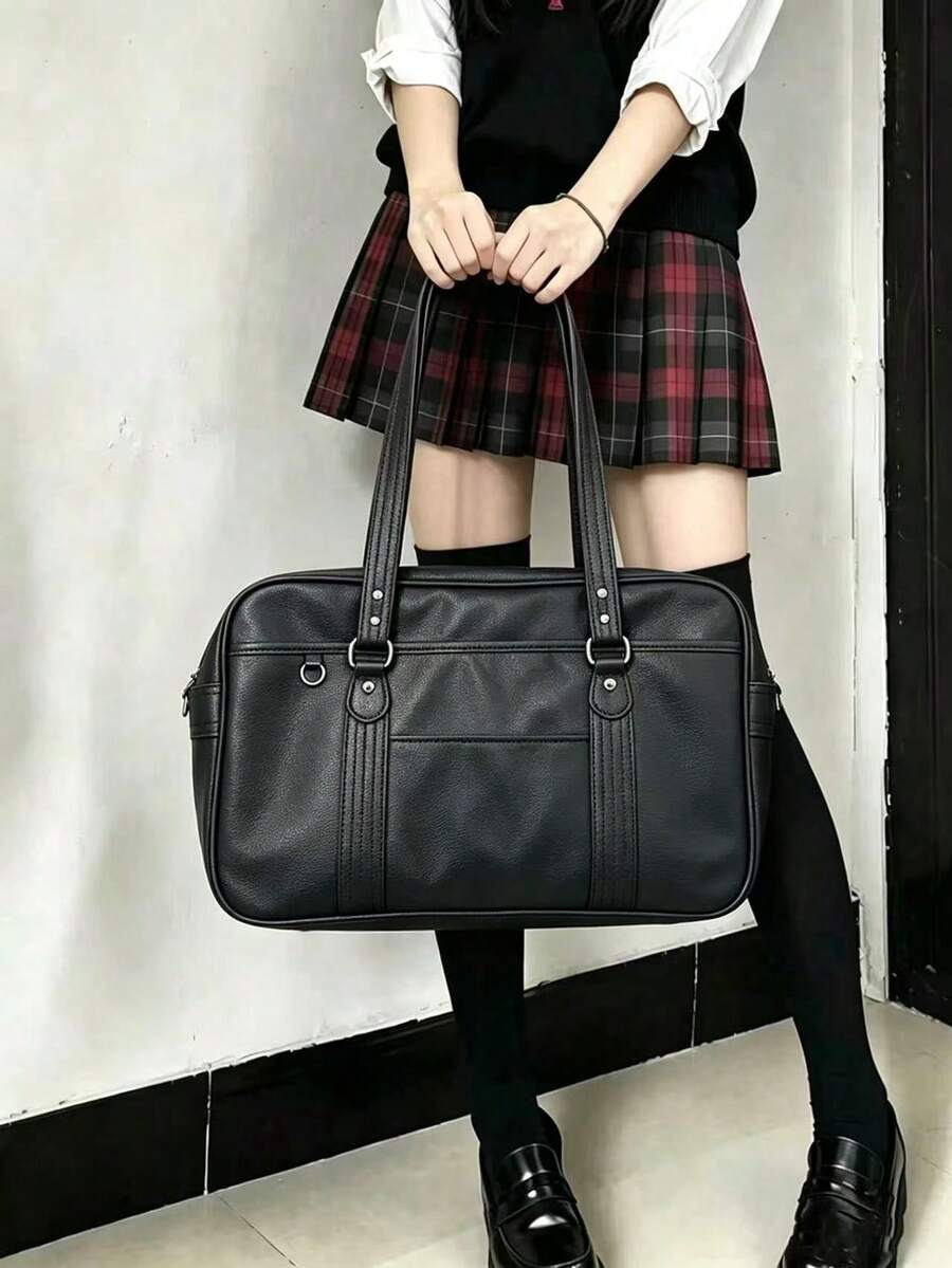Tas Seragam Sekolah JK Gaya Jepang, Tas Selempang Minimalis Gaya Sekolah untuk Perjalanan, Tas Jinjing Kapasitas Besar - Hitam - View 1