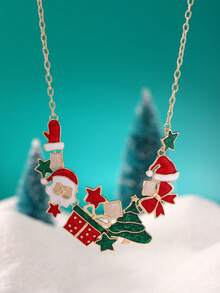 Cring Coco 2PCS/SET Fashion Classic Enamel Christmas Jewelry Set For Woman Accessories Santa Claus Christmas Tree Necklace And Earrings Set Daily Party Prom Gift - Christmas - View 5