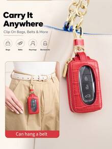 MIYIN Fashionable Visible Key Cover, Minimalist Solid Color Crocodile Texture Keychain, Unisex, Mini Portable Scratch-Resistant Car Key Pouch - Universal Car Key Ring, PU Zipper Key Ring Wallet, Men's Birthday Gift, Gift For Husband, Women's Gift, Valentine's Day Gift, Key Storage Bag, Mini Wallet - Multicolor - View 7