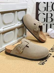 Slouchy Couple Slippers Comfortable Plus Size Winter Slippers - Plush Lining, Thick Sole, Non-Slip Sole, Fashionable Solid Color - Khaki - View 2