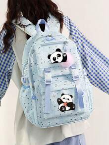 1 Pc, Creative Panda Pattern Printed Backpack, Large Capacity Casual Backpack, Adjustable Shoulder Straps, Suitable For Daily Commuting And Travel - one-size - View 5