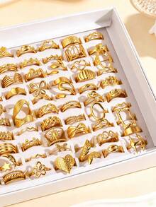 3/6/9/12/24pcs Stainless Steel 18K Gold Plated Minimalist Geometric Open Rings, Fashionable For Daily Wear (Random Delivery) - Gold - View 3