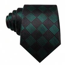 5Pcs Men Dark Green Small Check Tie Pocket Square Cufflinks Ring Tie Clip Set, Random Cufflink Pattern, Suit Accessories For Wedding - Dark Green - View 4