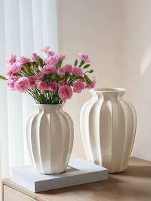 1件耐碎仿陶瓷塑料花瓶，現代極簡居家裝飾，白色條紋紋理圓柱設計，優雅多功能裝飾花瓶，適用於婚禮、辦公室、季節性展示，室內/室外全年使用 - 1PC - 查看 6
