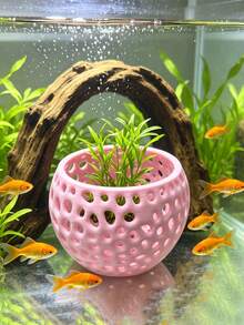 Pot Budidaya Rumput Laut Berongga Cetak 3D, Pot Penahan Tanaman Air Akuarium, Tempat Persembunyian Ikan & Udang Bulat dengan Banyak Lubang, Aksesori Dekorasi Lanskap Bawah Air - A - View 5