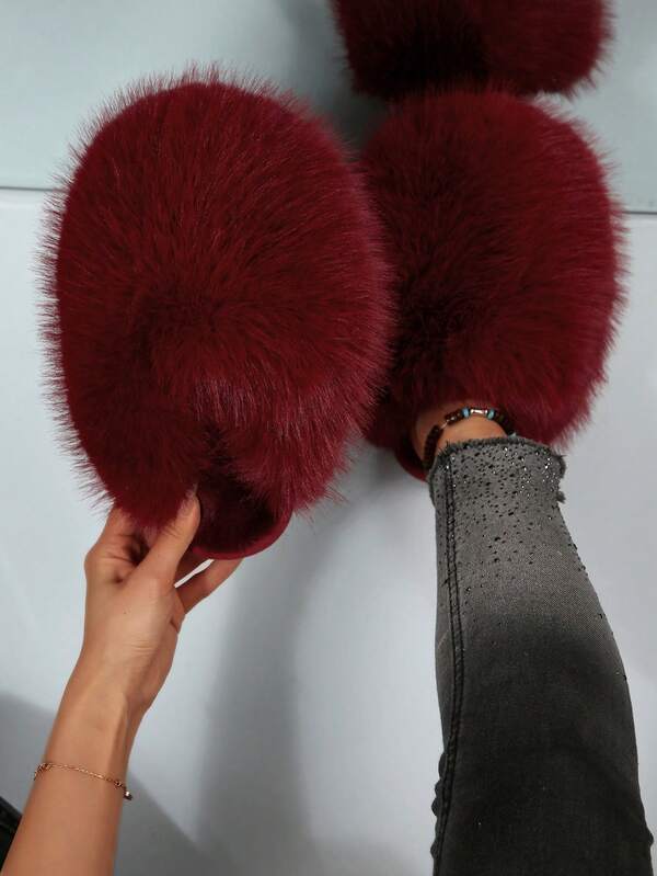 Women's Fluffy Long Fur Mule Slippers, Thick Faux Fur Backless House Shoes For Indoor Bedroom And Outdoor Wear, Warm Gift