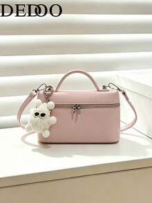 Dedoo 1 Set Women Plain Embossed PU Square Crossbody Bag & Wallet, Fashionable Cream Color Suitable For Daily Use - Pink - View 2