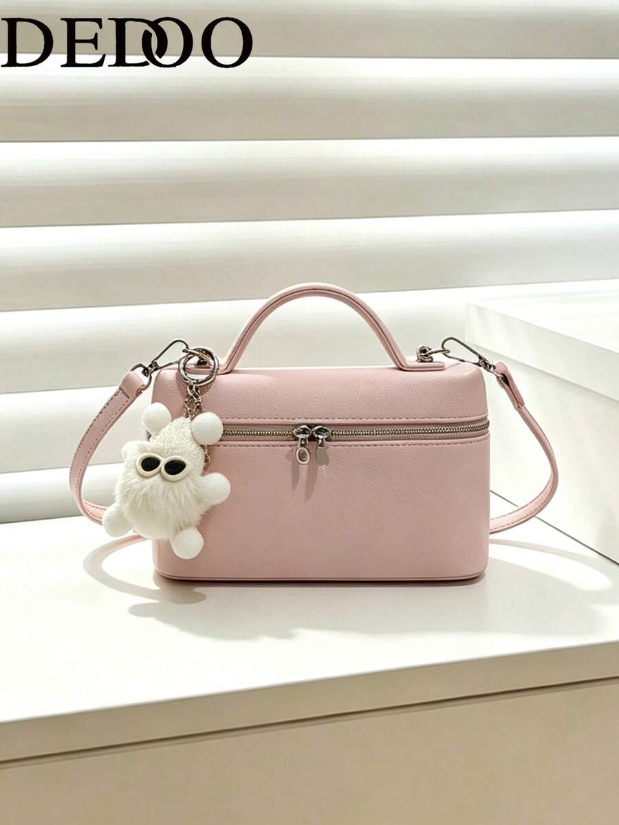 Dedoo 1 Set Women Plain Embossed PU Square Crossbody Bag & Wallet, Fashionable Cream Color Suitable For Daily Use