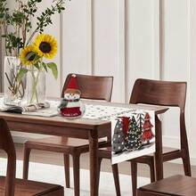 1pc Merry Christmas Table Runner, Christmas Tree Print Linen Texture Tablecloth, Holiday Decor Table Cloth, Suitable For Dining Table, Home Party Decoration - Multicolor - View 5