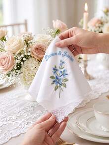 1pc Custom Text Wedding Handkerchief, Personalized Happy Tears Bridal Hankie, Custom Flower Gift For Bride, Mother Of The Bride Groom Keepsake - Multicolor - View 4