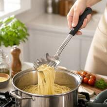 Steel Pasta Spoon With Matte Black Soft Handle, Spaghetti Server With Teeth And Drainage Slots, 8x32x5cm Kitchen Utensil - View 7