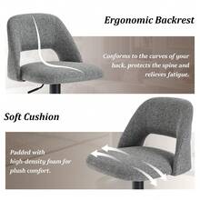 Goeurvant Nordic Height Adjustable Bar Stools 360° Swivel Kitchen Island Chair With Hollow Back And Counter Stools With Footrest For Bistro Café Breakfast Bar-Dove Grey Textured Fabric - Dove Grey Textured Fabric - View 5