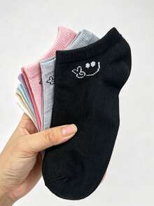 1/5/10 Pairs Women's Cartoon Pattern Solid Color Boat Socks, Comfortable Sweat-Absorbing Breathable Casual Socks, Suitable For Daily, Home, School Style, All Seasons - Multicolor - View 6