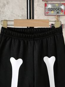 Setelan Halloween Anak Laki-Laki: Hoodie 2 in 1 Motif Tulang Tengkorak + Celana Jogging Motif Tulang Tengkorak - Hitam - View 6