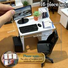 This Miniature Office Desk Set Is Perfect For Dollhouse Office Scenes; Includes Office Desk, Computer, Keyboard And Mouse Models, Can Be Used As Desktop Decoration Or As A Gift For Miniature Enthusiasts. - one-size - View 8