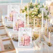 12pcs Clear Gift Bags With White Trim And Satin Ribbon Bows; Reusable Clear PVC Tote Bags; Perfect For Weddings, Bridal Showers, Birthday Gift Wrapping, Baby Showers, And Elegant Gift Packaging; Also Suitable For Displaying Flowers In Boutiques - Transparent Gift Bag With White Trim (including Ribbon) - View 5