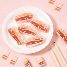 6Pcs Creative Simulated Food‑Shaped Pork Belly Funny Erasers, High‑Aesthetic, Low‑Crumbs & Residue‑Free - Pork Belly Shaped Eraser - View 2