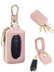 MIYIN Fashionable Visible Key Cover, Minimalist Solid Color Crocodile Texture Keychain, Unisex, Mini Portable Scratch-Resistant Car Key Pouch - Universal Car Key Ring, PU Zipper Key Ring Wallet, Men's Birthday Gift, Gift For Husband, Women's Gift, Valentine's Day Gift, Key Storage Bag, Mini Wallet - Multicolor - View 17