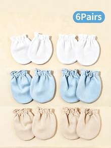 6/4/1 Pair Solid Color Newborn Baby Gloves, All-Season Anti-Scratch Infant Accessories, Soft And Skin-Friendly, Full Finger Design, Suitable For Baby Boys - Multicolor - View 6