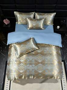 Jacquard Hautfreundliches gebürstetes weiches bequemes Bettbezug Set 3 Stücke (1*Bettbezug+2*Kopfkissenbezüge), geeignet für Schlafzimmer, Gästezimmer - Gold - Übersicht 6