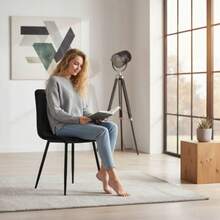 1pc Black Velvet Dining Chair, Upholstered Easy-Clean Chair With Padded Seat, Ergonomic Backrest & Black Metal Legs, 120 Kg Capacity, For Dining Room, Kitchen & Living Room - Black - View 11