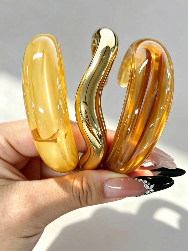 3pcs Vintage Casual Women's Versatile Open Cuff Bracelet Set, Suitable For Daily Layering - Multicolor - View 1