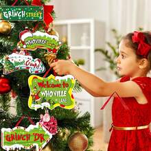 The Grinch Christmas Tree Hanging Ornament, Whoville Theme Paper Sign Decoration, Welcome To Whoville Directional Sign Hanging Plaque, Suitable For Christmas Tree, Home, Party Decoration - Multicolor - View 7