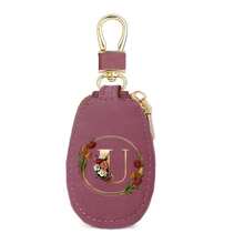 Floral Wreath Letter A-Z Car Key Holder, Mini Car Key Storage Bag, PU Leather Keychain Wallet, Zipper Pouch, Car Key Organizer, Car Keychain, Unisex Gift - Multicolor - View 57