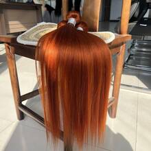 BINF 萬聖節 Cosplay 薑橘色直髮真人髮束 3 件組 10-30 英吋 毛鱗片對齊 Remy 髮編織,柔軟絲滑真人髮接髮,適合女性派對造型,顏色 350 直髮束 - S350 - 查看 5