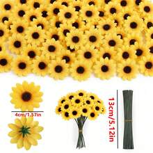30pcs Mini Artificial Sunflowers, Fake Plants, Perfect For Weddings, Rooms, Home, Hotels, Parties, Events, New Year Gifts, Handheld Bouquets, Valentin - Yellow - View 3