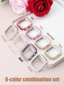 8PCS Rhinestone Watch Protective Case, Compatible With Apple Watch Case Models 40mm 41mm 42mm 44mm 45mm 46mm 49mm, Fashionable Luxury Sparkling Rhinestone Inlay, Hard PC Hollow Watch Case, Compatible With Apple Watch Series Ultra/SE/12/11/10/9/8/7/6/5/4, Compatible With Apple Watch Women's Smart Watch Case. Easy To Wear, Sensitive Touch - Multi-color 5 - View 2