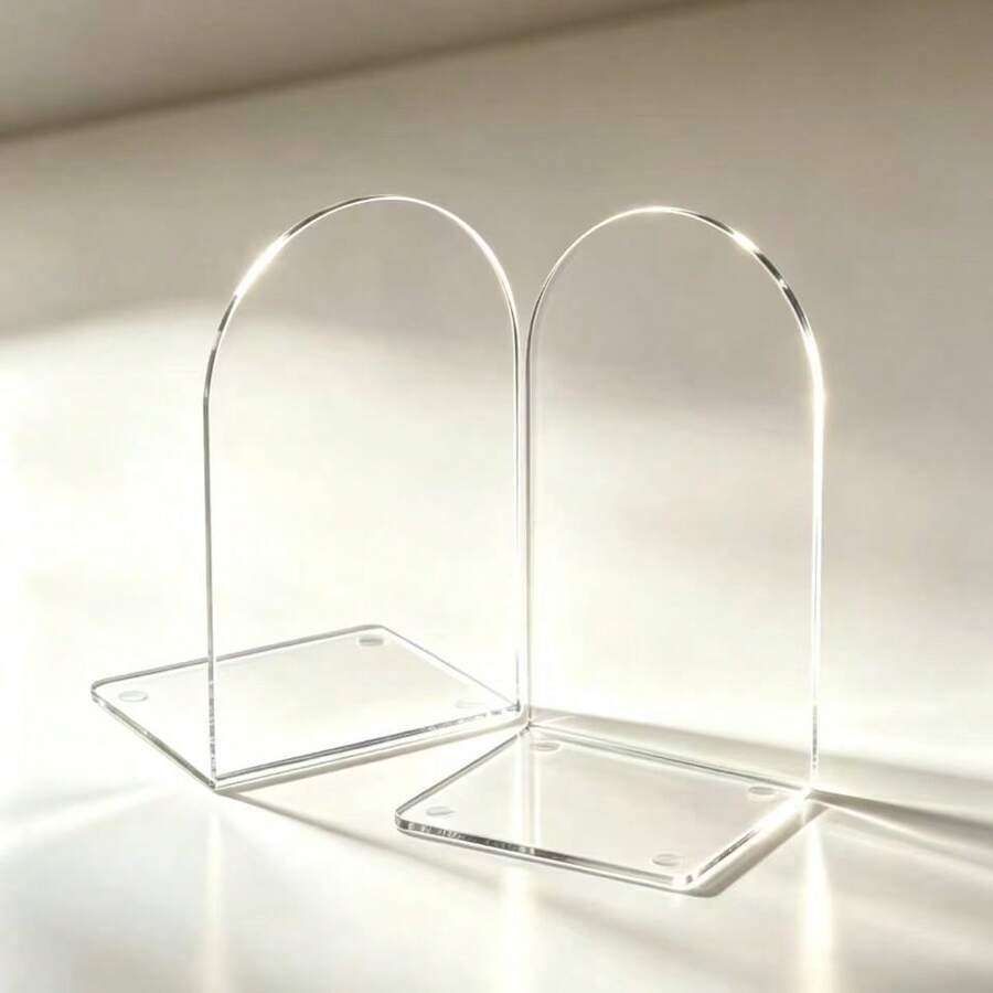 L-Shaped Transparent Acrylic Bookend, Heavy Duty Stable With 4 Non-Slip Pads, Minimalist Style Desktop Storage Book Support, Suitable For Home Office Library - Clear - View 1
