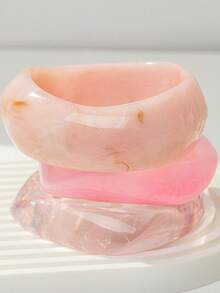 1pc Pink Fresh Geometric Asymmetrical Resin Bracelet, High-End Fashion Ins Style Bangle For Women - Pink - View 2