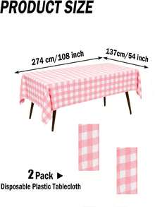 Thickened PEVA Rectangular Disposable Tablecloth, Waterproof And Oil-Proof, Plaid Pattern And Solid Color Options, Suitable For Birthday Party, Picnic, Wedding Banquet, Home Dining Table Decoration, 9 Colors Available - Pink Plaid - View 8