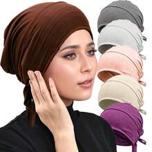 CONFLASS Bộ 4 mũ lót hijab màu trơn, buộc dây, co giãn, điều chỉnh được kích cỡ, chất liệu modal - Nhiều màu - Xem 9