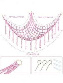 1pc Back To School Large Plush Doll Storage Net/Hammock, 55 Inch Doll Hammock, Macaron Color Plush Corner Hanging Net, Mesh Hammock With Hooks, Bedroom Living Room Plush Storage Rack, Linen Woven Plush Net, Plush Storage Bag, Large Plush Net - Multicolor - View 9