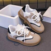 1 Pair Spring/Autumn Children's Training Shoes, Colorblock Patchwork Lace-Up Sneakers, Boys & Girls Non-Slip Soft Sole Sports Casual Shoes - Khaki - View 11