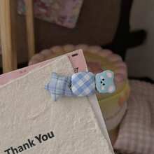 Cute Bear Star Plaid Hair Clip Set, Blue Gingham Pearl Bow Decor Side Barrettes Sweet Kawaii Hair Pins For Girls Daily Decorative Hair Accessories - Multicolor - View 4
