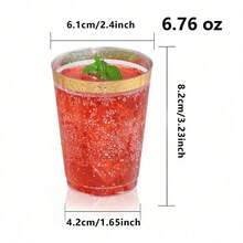 100pcs Gold Cups, 6.76oz Clear Cups With Gold Rim, Gold Beer Cups, Hard Cups For Party, Premium Gold Rimmed Cups, Perfect For Wedding And Party - Gold - View 2