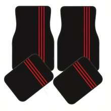 4pcs - Minimalist Three-Stripe Pattern - Car Floor Mat Set - Universal Fit - Suitable For All Seasons, Red & Black Design - Fits Sedans And SUVs, Perfect Gift For Men And Women! Car Interior Accessories - Multicolor - View 1