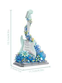 1125 PCS Romantic Ocean Heart Guitar Building Blocks Set, Artistic Inspiration Desktop Statue, Adult DIY Handmade Assembly Puzzle Kit, Collection-Level Building Toy For Music Enthusiasts, Modern Aesthetic Interior Decorative Item - Multicolor - View 2
