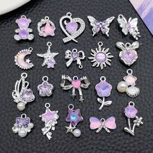 5/20pcs Silvery Plated Purple Rhinestone Charms Dolphin Shell Star Heart Butterfly Owl Pendant For DIY Necklace Earring Jewelry Making Findings - Mauve Purple - View 9
