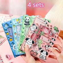 4 Sets/24PCS Panda Rabbit Puppy Astronaut Pattern Cartoon Stationery Set, Student Pencil Set, Includes Pencils, Rulers, Erasers, Sharpeners, Notebooks - Multicolor - View 8