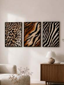 1/3pcs Wild Animal Fur Texture Canvas Wall Art, Unframed, Leopard Tiger Zebra Skin Pattern Print Set, Retro Luxury Safari Poster Pack, Wall Decor For Living Room Bedroom Dorm Apartment Interior, Home Decoration, Gift - Abstract Style a - View 1