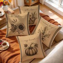 4 piezas/1 pieza Funda de almohada con patrón de ilustración de boceto de calabaza de cosecha de otoño vintage sin relleno, funda de almohada impresa por un solo lado, adecuada para sala de estar, dormitorio, decoración del hogar, funda de almohada para todas las estaciones - Multicolor 07 - Ver 6